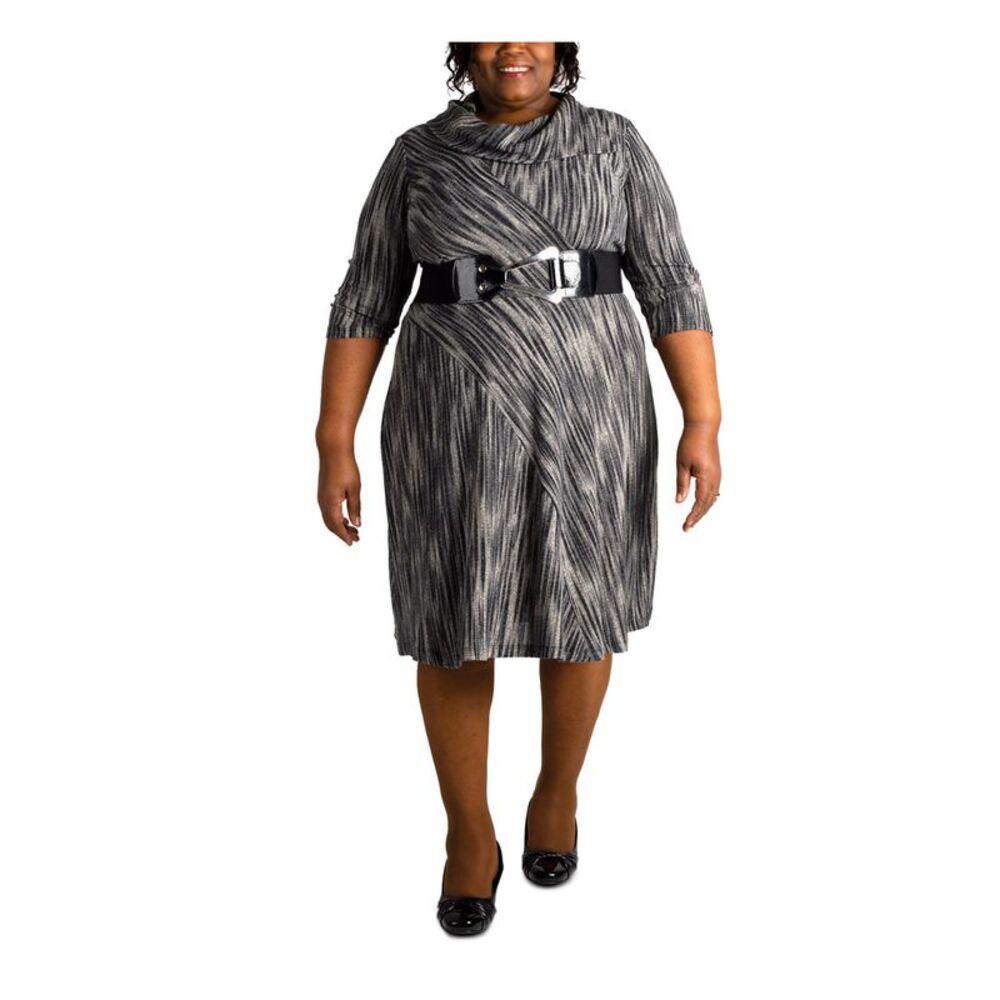 ROBBIE BEE Womens Belted Split3/4 Sleeve Below The Knee Evening Shift Dress